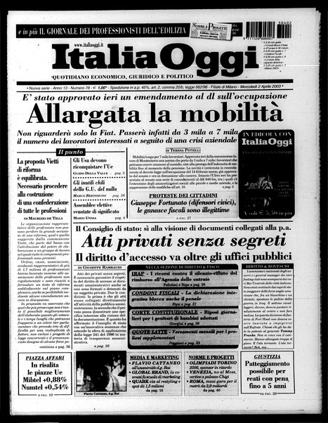 Italia oggi : quotidiano di economia finanza e politica